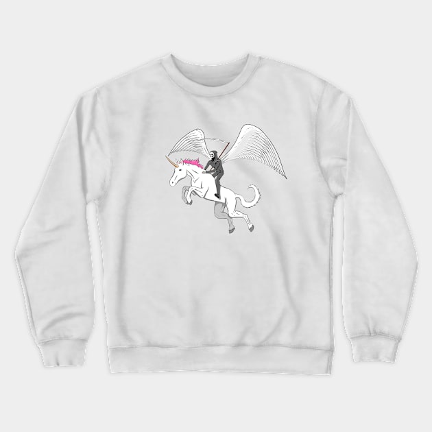 Death Riding a Unicorn Crewneck Sweatshirt by Justanos